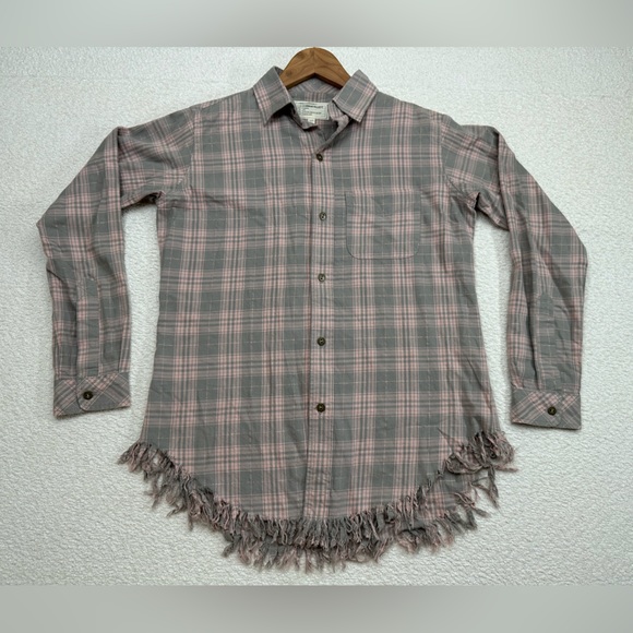 Current/Elliott Tops - Current/Elliot Women’s Button Down Frayed Hem Shirt Size 0 Gray and Pink